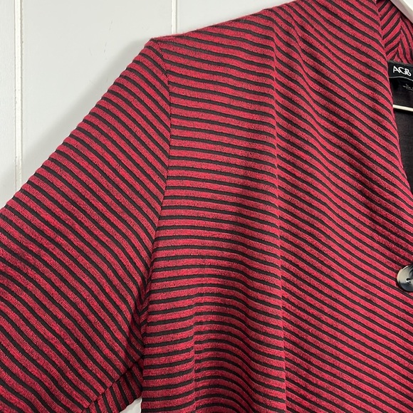 AGB Womens Open Front Cardigan L Black Maroon Stripes Hi-Lo 1 Button Close Soft - Picture 4 of 13